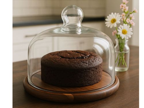 Дерев'яний поднос для сервірування зі скляною кришкою розміром 29x21 см