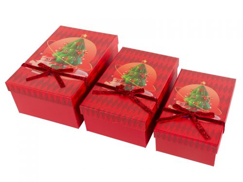 Набір подарункових коробок прямокутних новорічних 3 шт. (19х12х6,5/21х14х8/23х16х9,5 см)