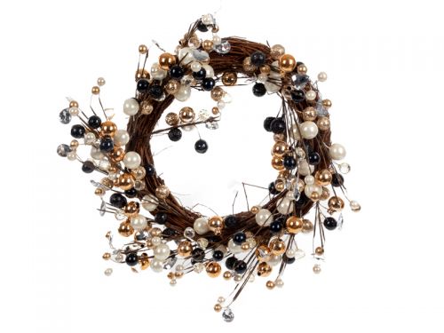 Декоративний вінок 40 см чорний із золотом (пластик)