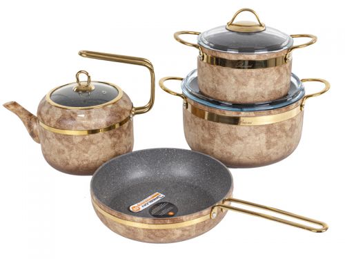 Набiр з 4 пр. Brioni "Royal Stone Ti̇gereye Gold" (Каструля 18 см 2,5 л/ каструля 24 см 5 л/ сковоро