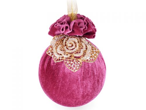 Ялинкова куля Ø 10 см з золотою квіточкою "Бордова феєрія"