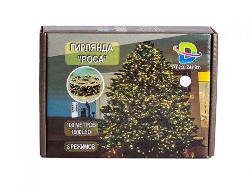 Гірлянда декоративна Роса 100м зелена нитка біла (з пультом від мережі)