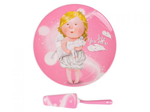 Блюдо для торта з лопаткою "LOVE YOU MORE" 26 см