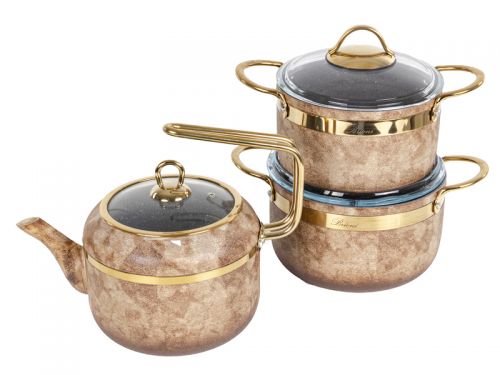 Набiр з 3 пр. Brioni "Royal Stone Ti̇gereye Gold" (Каструля 18 см 2,5 л / каструля 20 см 3 л / чайни