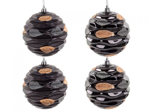 Набір ялинкових прикрас 4 штук 10 см чорний із золотом (пластик)