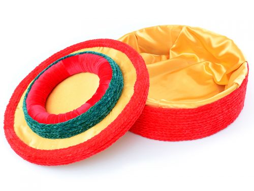 Подарункова коробка кругла з маскою зеленою "Червоний маскарад"