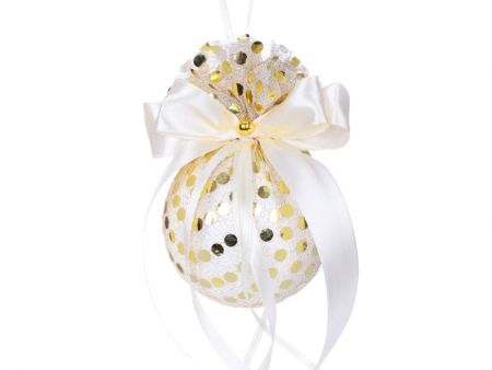 Ялинкова куля Ø 8 см золота с атласним  бантом 