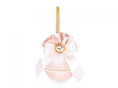 Ялинкова куля Ø 8 см з брошкою пташка "Айворі"