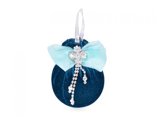Ялинкова куля Ø 8 см з срібною квіточкою "Бірюзова підвіска"