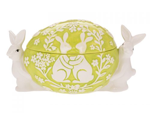 Зелена керамічна банка для печива з зайчиками 20x12x11 см