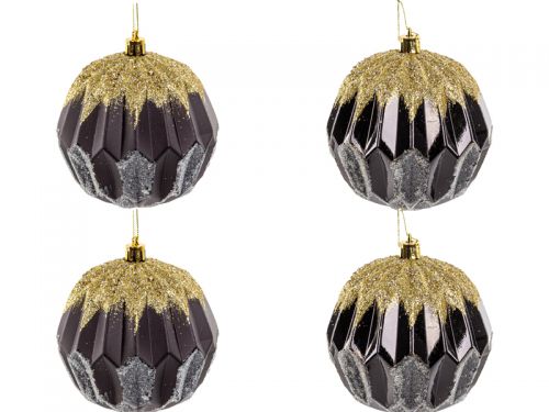 Набір ялинкових прикрас 4 штук 10 см чорний із золотом (пластик)