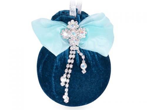 Ялинкова куля Ø 8 см з срібною квіточкою "Бірюзова підвіска"
