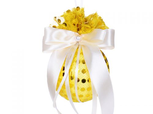 Ялинкова куля Ø 8 см темно-золота с атласним бантом 