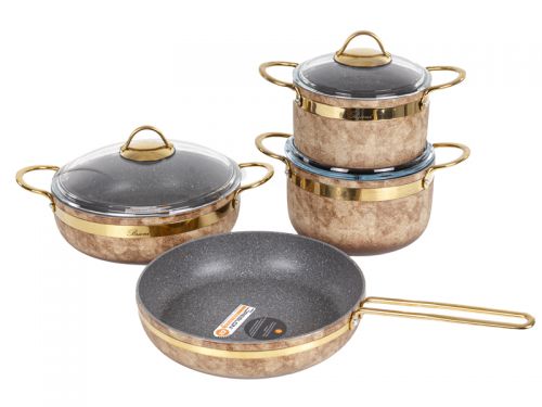 Набiр з 4 пр. Brioni "Royal Stone Ti̇gereye Gold" (Каструля 18 см 2,5 л/ каструля 20 см 3 л/ сковоро
