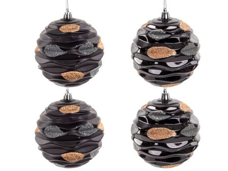 Набір ялинкових прикрас 4 штук 10 см чорний із золотом (пластик)