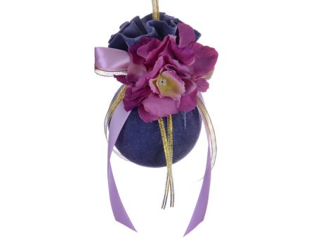 Ялинкова куля Ø 8 см з бордовими квітами та золотою стрічкою 