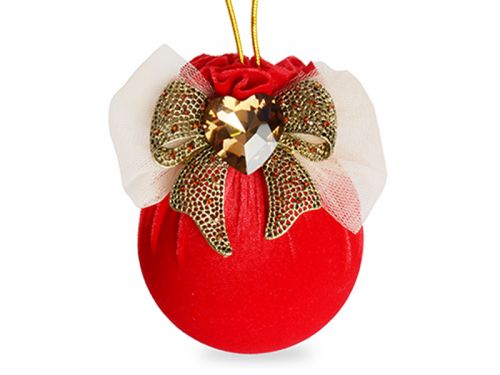 Ялинкова куля Ø 8 см з прикрасою бант "Червоний маскарад"