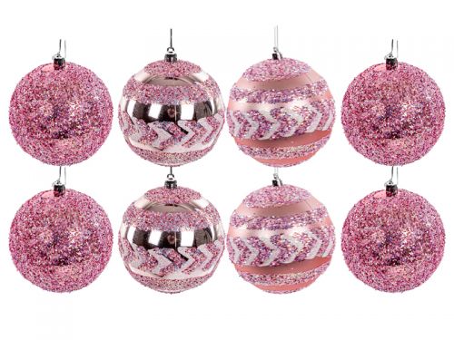 Набір ялинкових прикрас із 8 штук 10 см рожевий (пластик)
