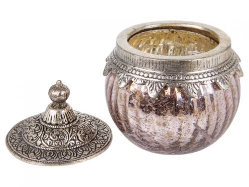 Скляна декоративна банка з металевою кришкою 14,5x10см рожева