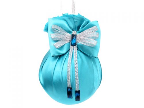 Ялинкова куля Ø 8 см атласна з атласним бантом  Бірюзова підвіска
