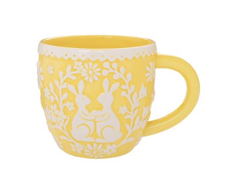 Жовта керамічна чашка з зайчиками 14x10x10 см