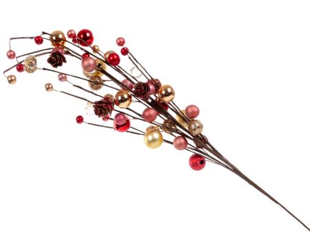 Гілка декоративна 75 см червона з золотом (пластик)