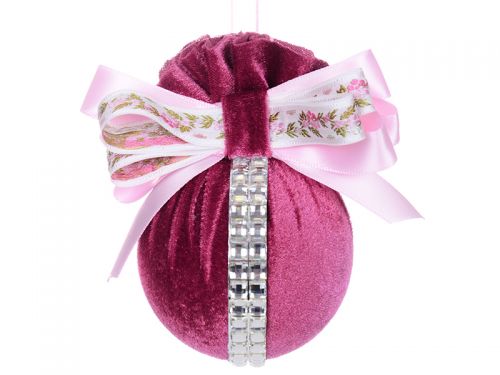 Ялинкова куля Ø 8 см з фіолетовим бантом 