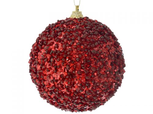 Набір ялинкових кульок з 6-ти шт., 8см, червоний з глітером