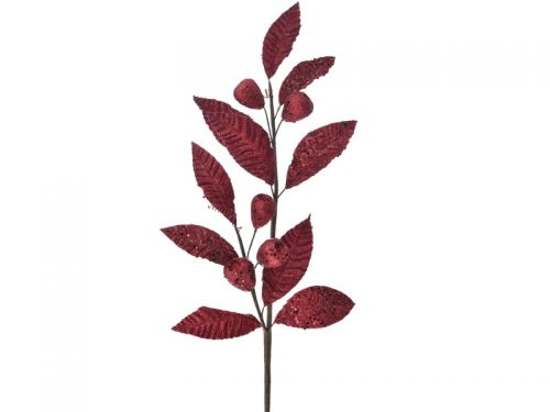 Різдвяна декоративна гілочка бургунди з глітером, 65см