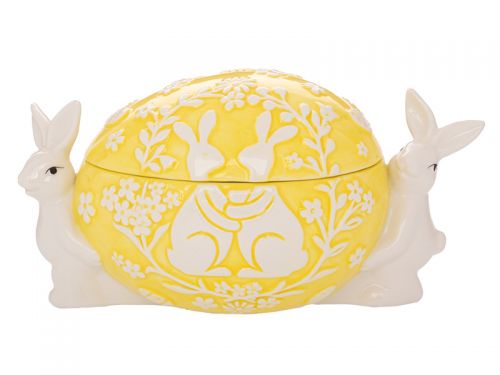 Жовта керамічна банка для печива з зайчиками 20x12x11 см