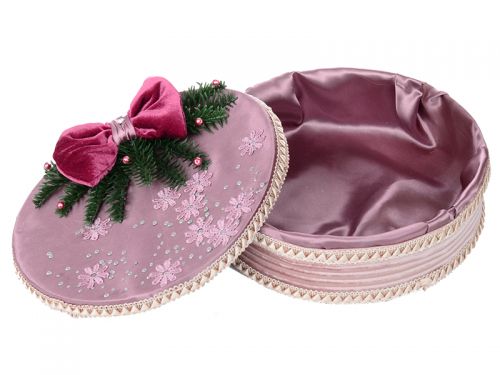 Подарункова коробка кругла з  бантом "Бордова Фiерiя"