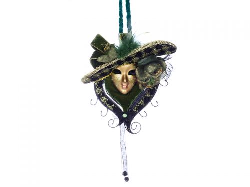 Подарункова коробка кругла з маскою зеленою "Червоний маскарад"