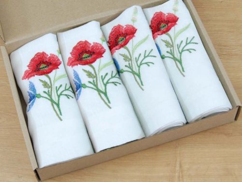 Серветка "Маки з волошками" 4шт. 40х40 (білий льон ТХ-90) мод.1