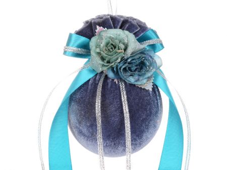 Ялинкова куля Ø 8 см з бірюзовими квітами 