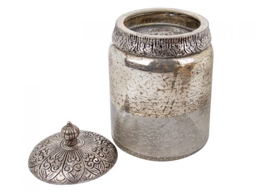 Скляна декоративна банка з металевою кришкою 17x10см сіра