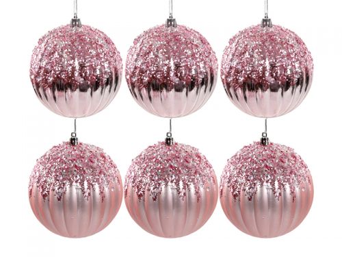 Набір ялинкових прикрас із 6 штук 10 см рожевий (пластик)