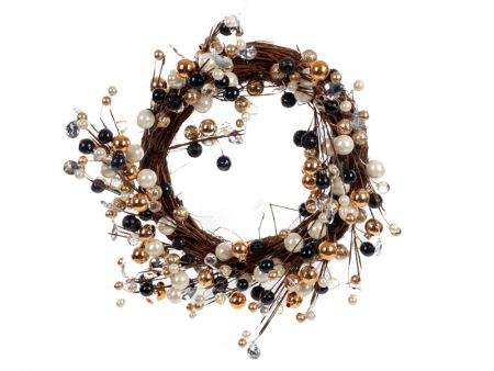 Декоративний вінок 40 см чорний із золотом (пластик)