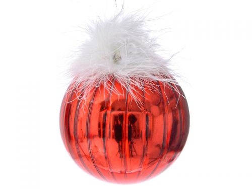 Набір з 6-ти ялинкових куль з пір'ям червоний 8см