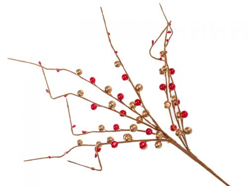Гілка декоративна 47 см червона з золотом (пластик)