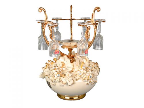 Набір бокалів із 6 шт.з підставкою для пляшки кремовий