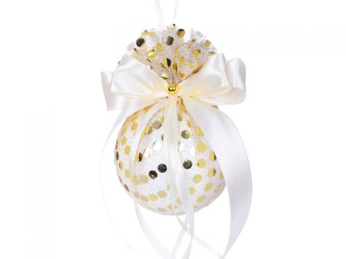 Ялинкова куля Ø 8 см золота с атласним  бантом 