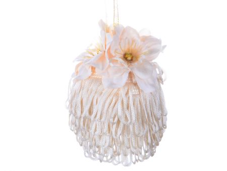 Ялинкова куля Ø 8 см з  бахромою та квітковою композиціей 
