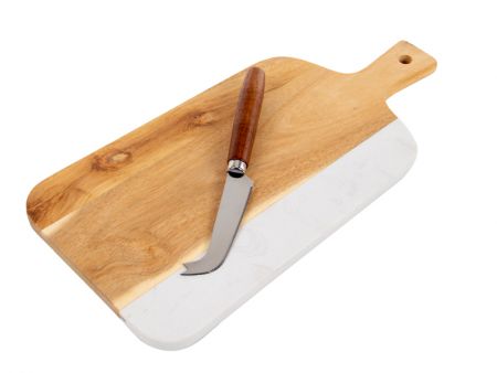Дошка обробна і ніж для сиру 35х17х1 см (дерево/мармур)