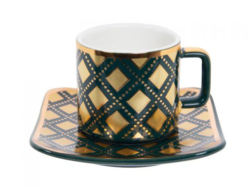 Кавовий набір 12 пр. 120 мл зелений із золотом