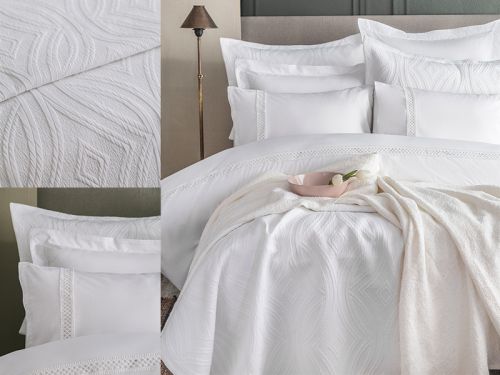 Комплект постільної білизни "Belmont White" креп сатин  євро+плед 200Х220 см+покривало 230Х240 см