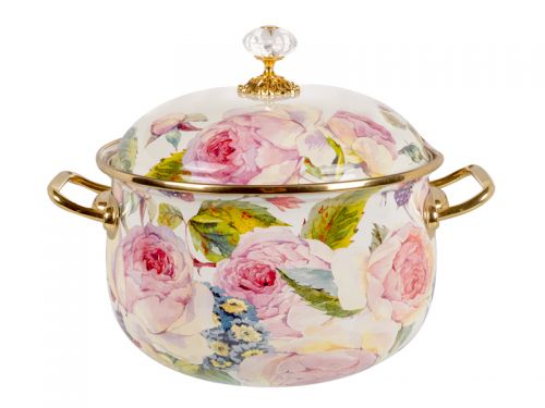 Каструля емальована "Peony" ELMANI з кришкою 3,8 л, Діаметр=20см, ВИСОТА=12см