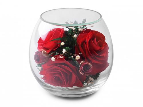 Композиція із натуральних троянд, h-9 d-10см
