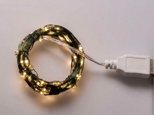 Гірлянда декоративна Роса 20м зелена нитка USB жовта