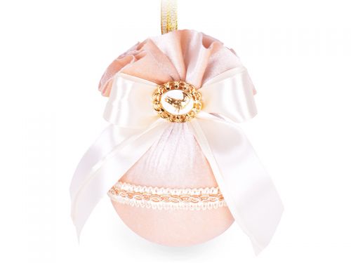 Ялинкова куля Ø 8 см з брошкою пташка "Айворі"