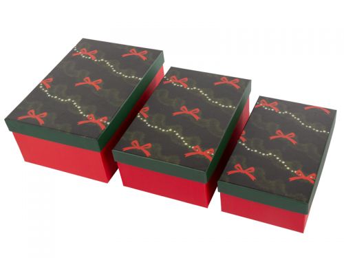 Набір подарункових коробок прямокутних новорічних 3 шт. (19х12х6,5/21х14х8/23х16х9,5 см)